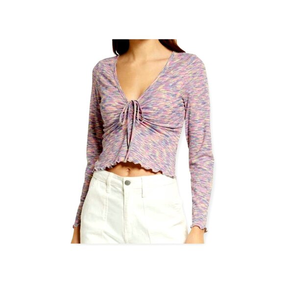 Lisa Says Gah Pink Lavender Spacedye Tie-Up Top M - Picture 10 of 10